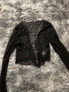 Black Sheer Diamond Mesh Long-Sleeve Top